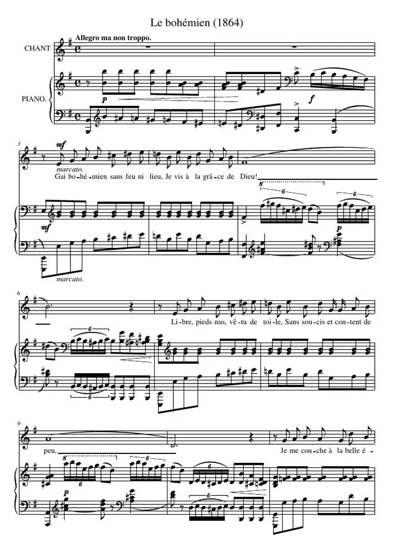 Первая страница нот «Le bohémien (1864)»