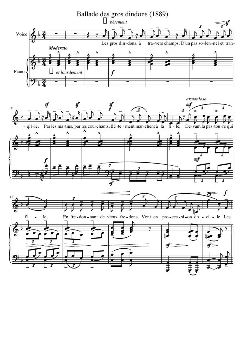 Первая страница нот «Баллада des gros dindons (1889)»
