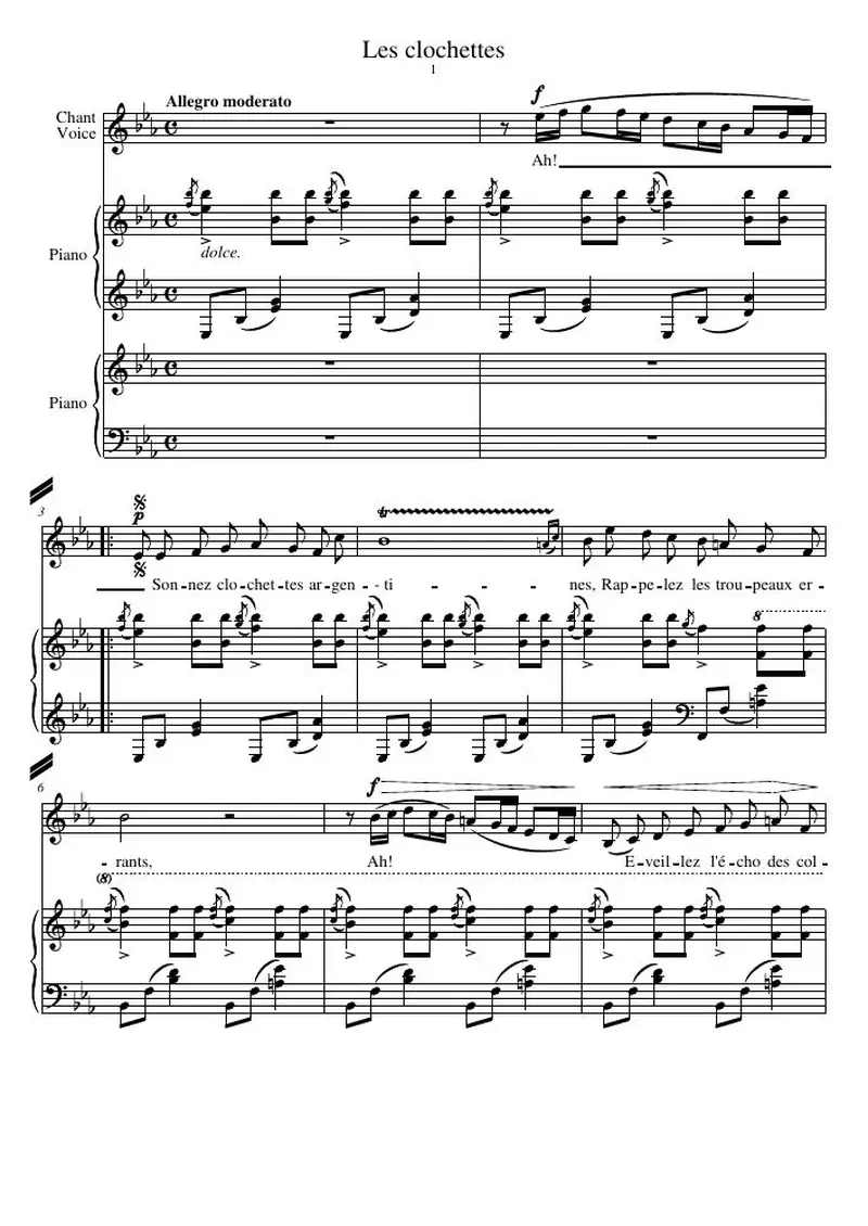 Первая страница нот «Les clochettes»