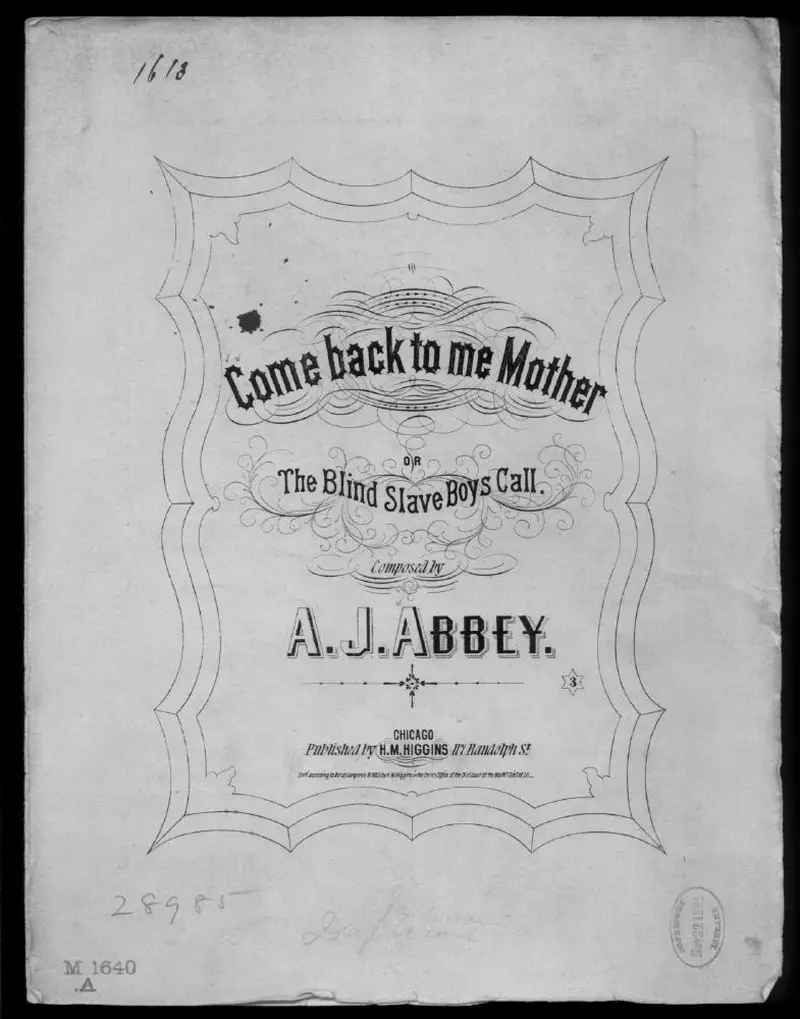 Первая страница нот «Come back to me mother, or The Blind slave boy's call»