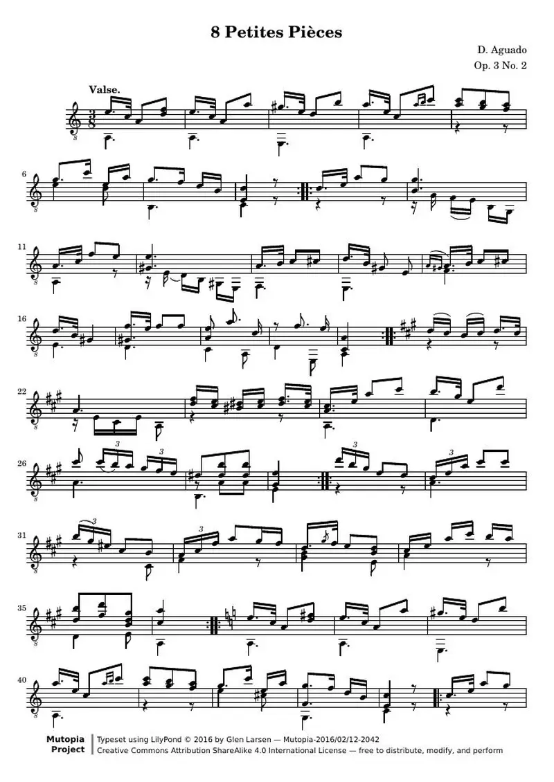 Первая страница нот «8 Petites Pièces for Guitar, № 2»