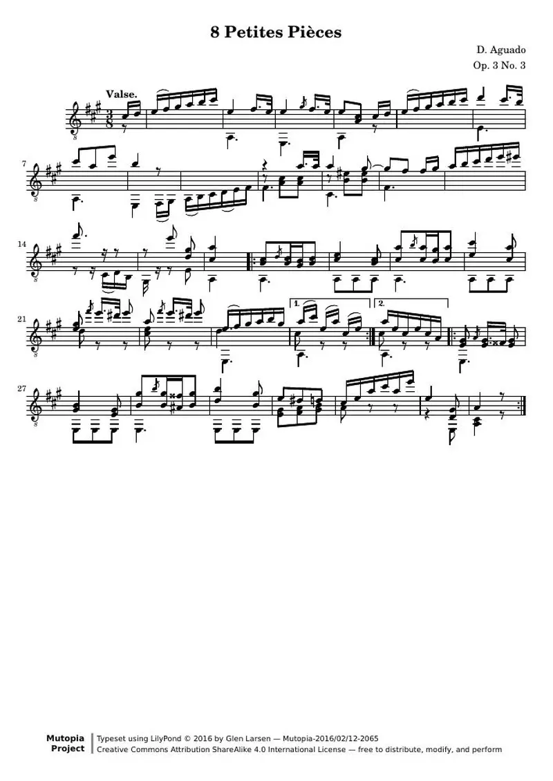 Первая страница нот «8 Petites Pièces for Guitar, № 3»
