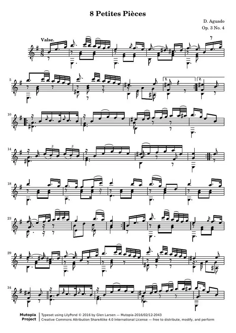 Первая страница нот «8 Petites Pièces for Guitar, № 4»