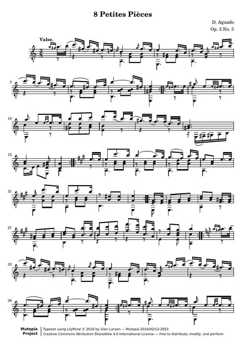 Первая страница нот «8 Petites Pièces for Guitar, № 5»