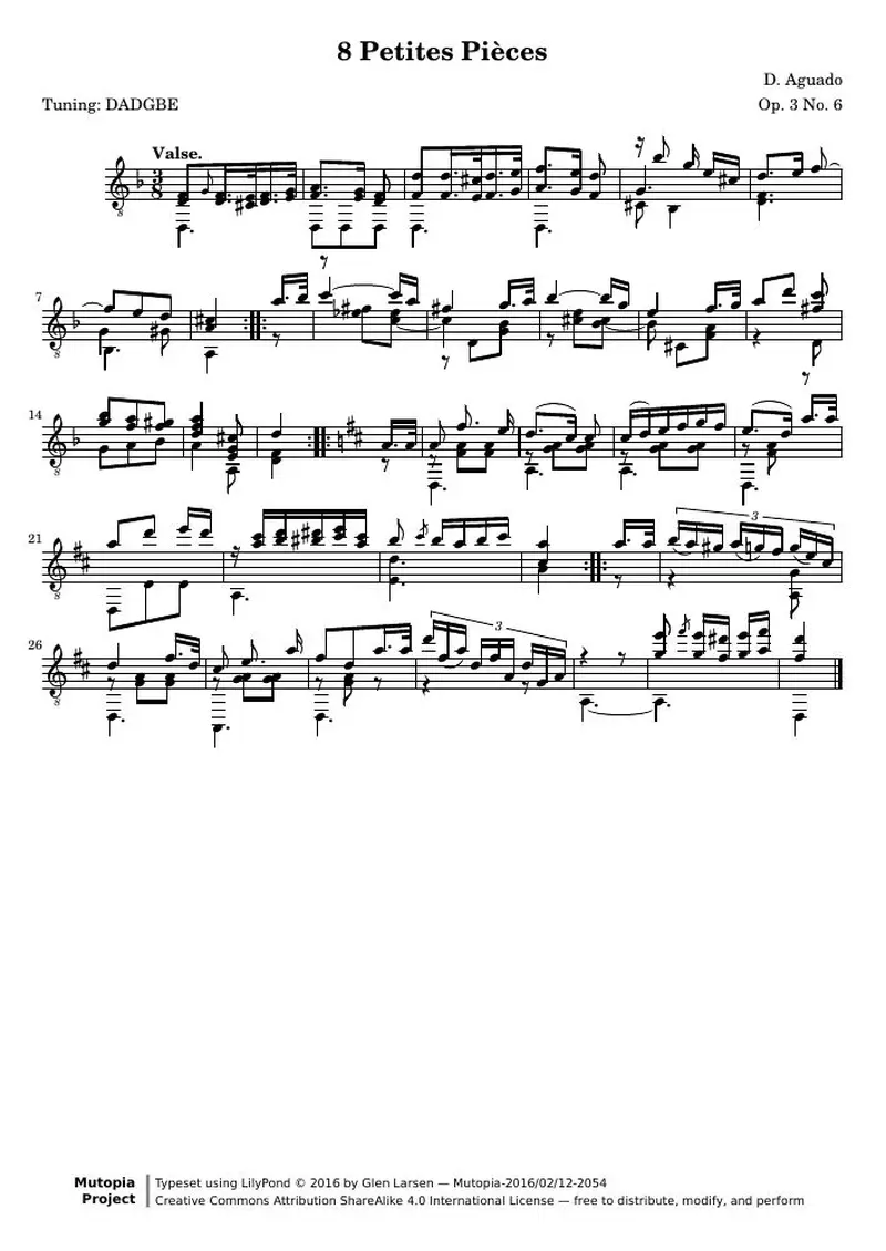 Первая страница нот «8 Petites Pièces for Guitar, № 6»