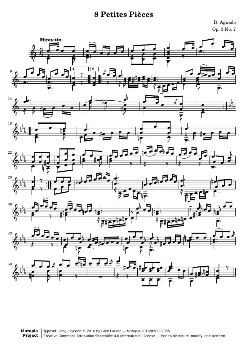 Первая страница нот «8 Petites Pièces for Guitar, № 7»