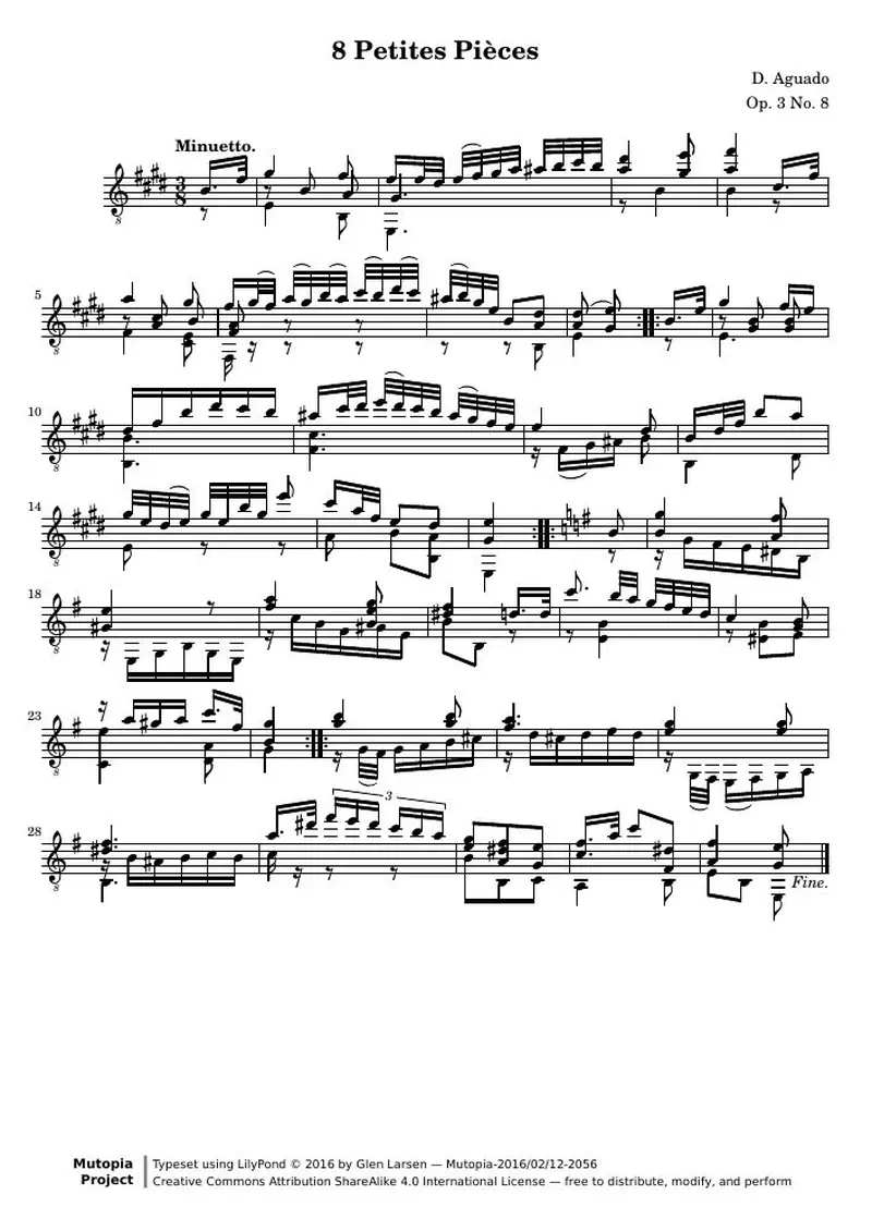 Первая страница нот «8 Petites Pièces for Guitar, № 8»