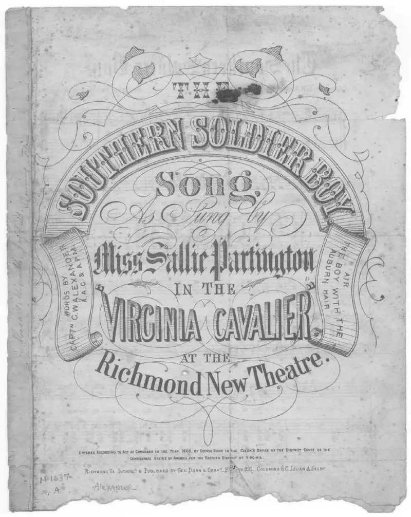Первая страница нот «The Southern soldier boy»