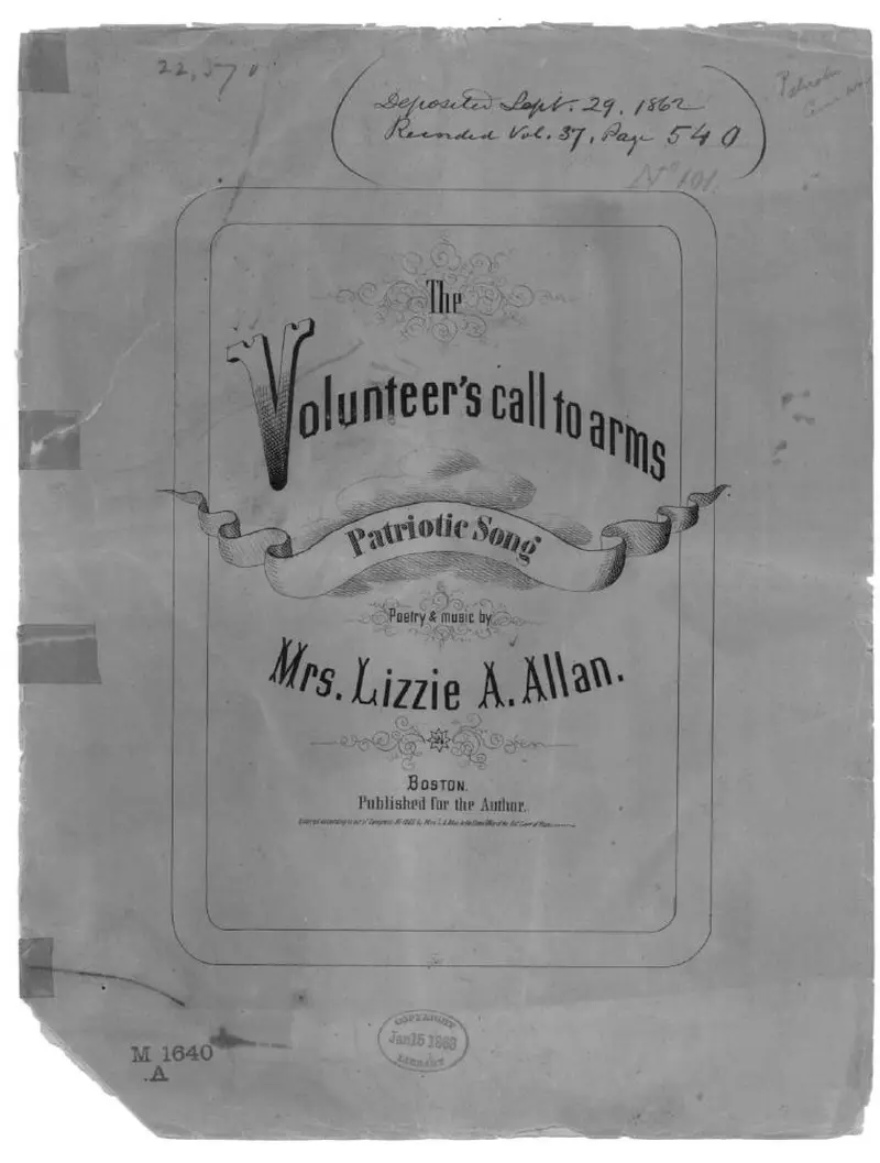 Первая страница нот «The Volunteer's call to arms»