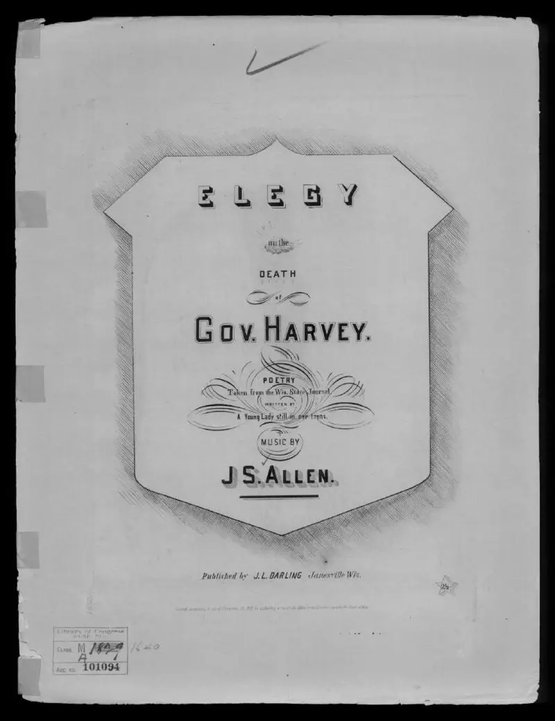 Первая страница нот «Elegy on the death of Gov. Harvey»