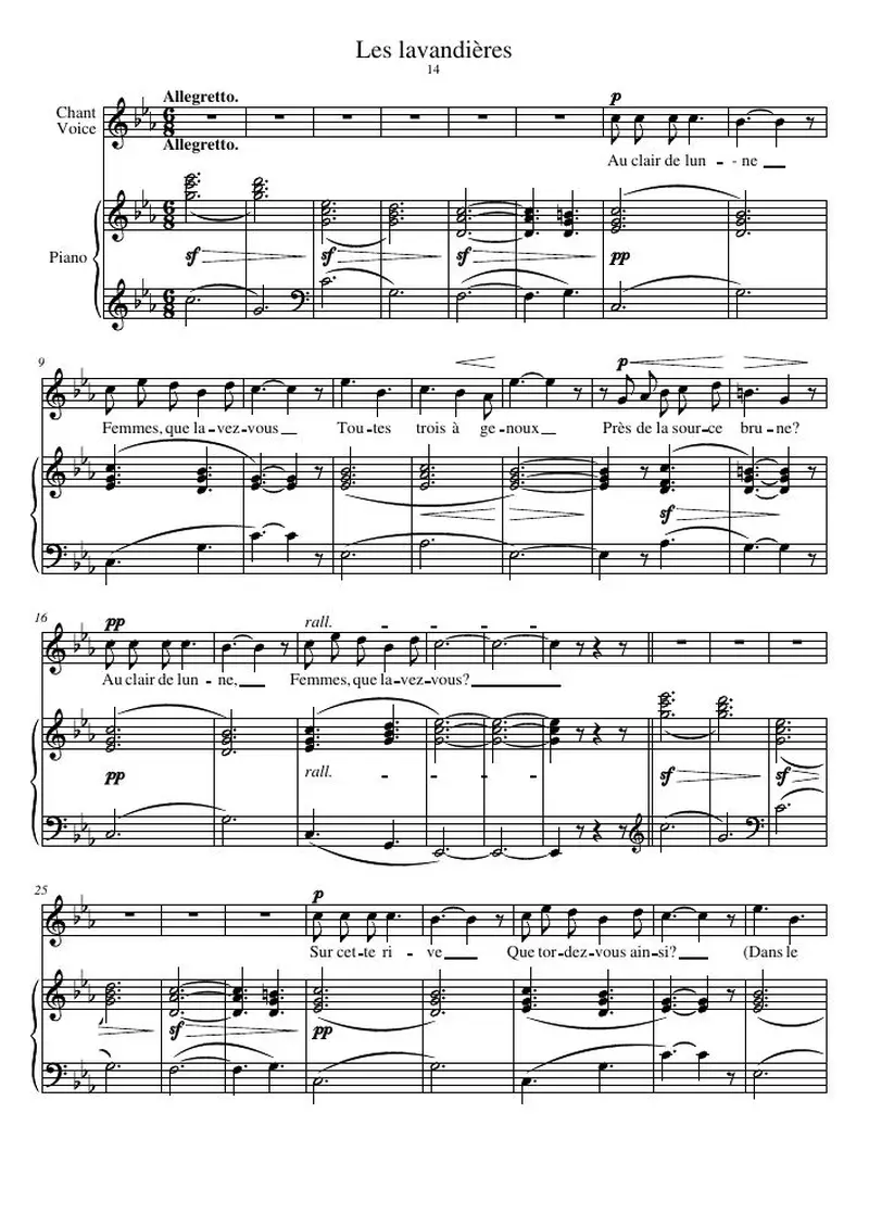 Первая страница нот «Les lavandières»