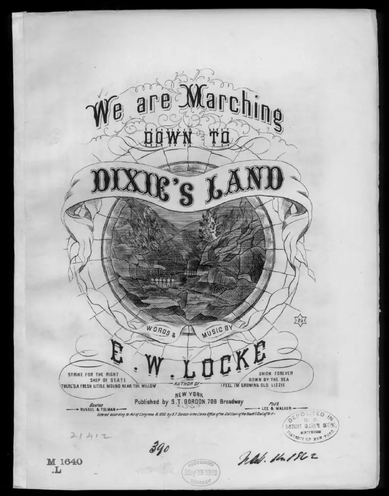 Первая страница нот «We're Маршing down to dixie's land»