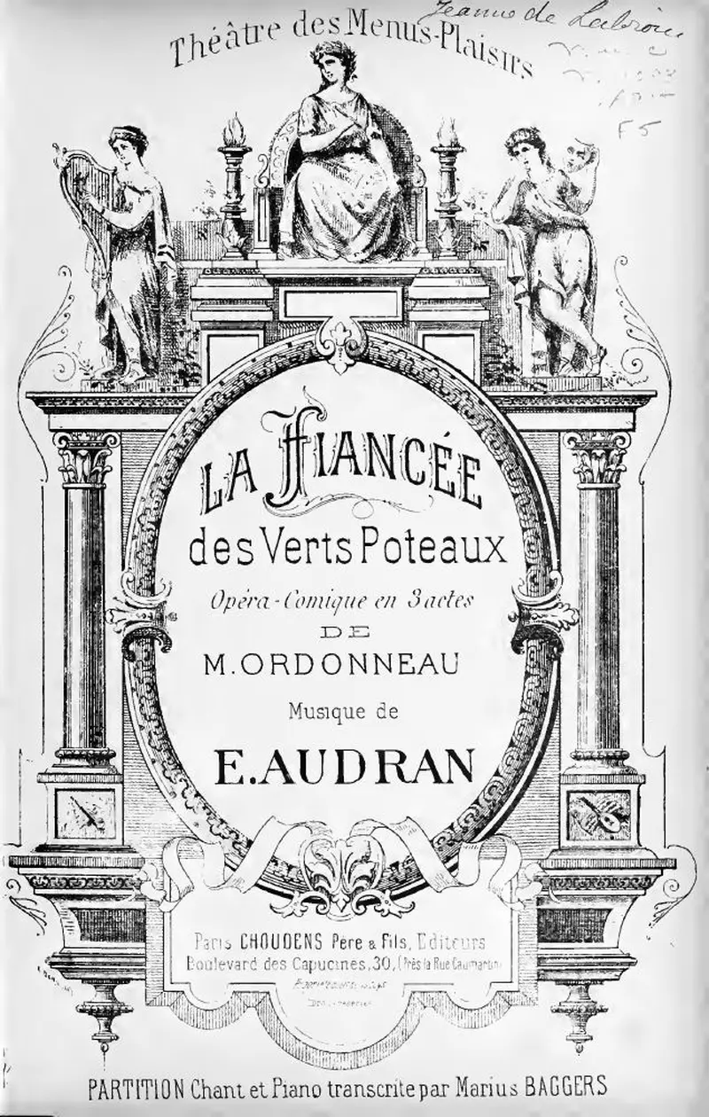 Первая страница нот «La fiancée des Verts-Poteaux»