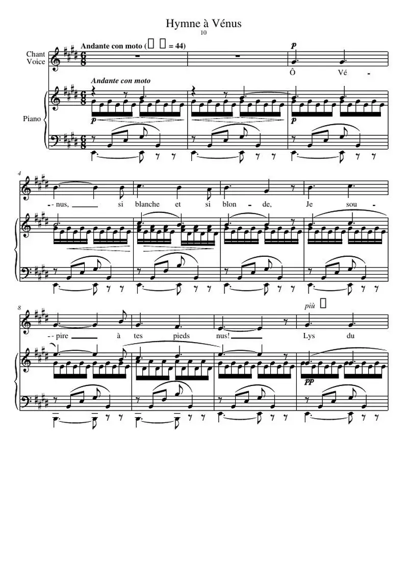 Первая страница нот «Hymne à Vénus»