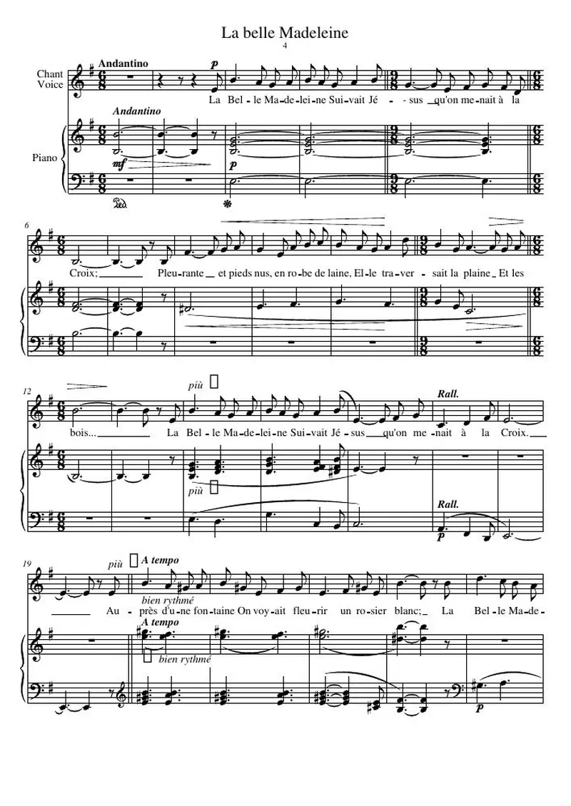 Первая страница нот «La belle Madeleine»