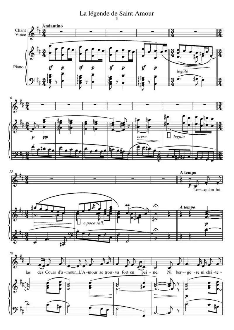 Первая страница нот «La légende de Saint Amour»