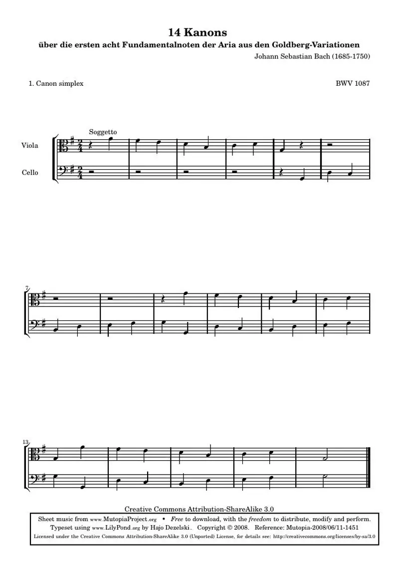 Первая страница нот «14 Канонs - 1 (BWV 1087)»