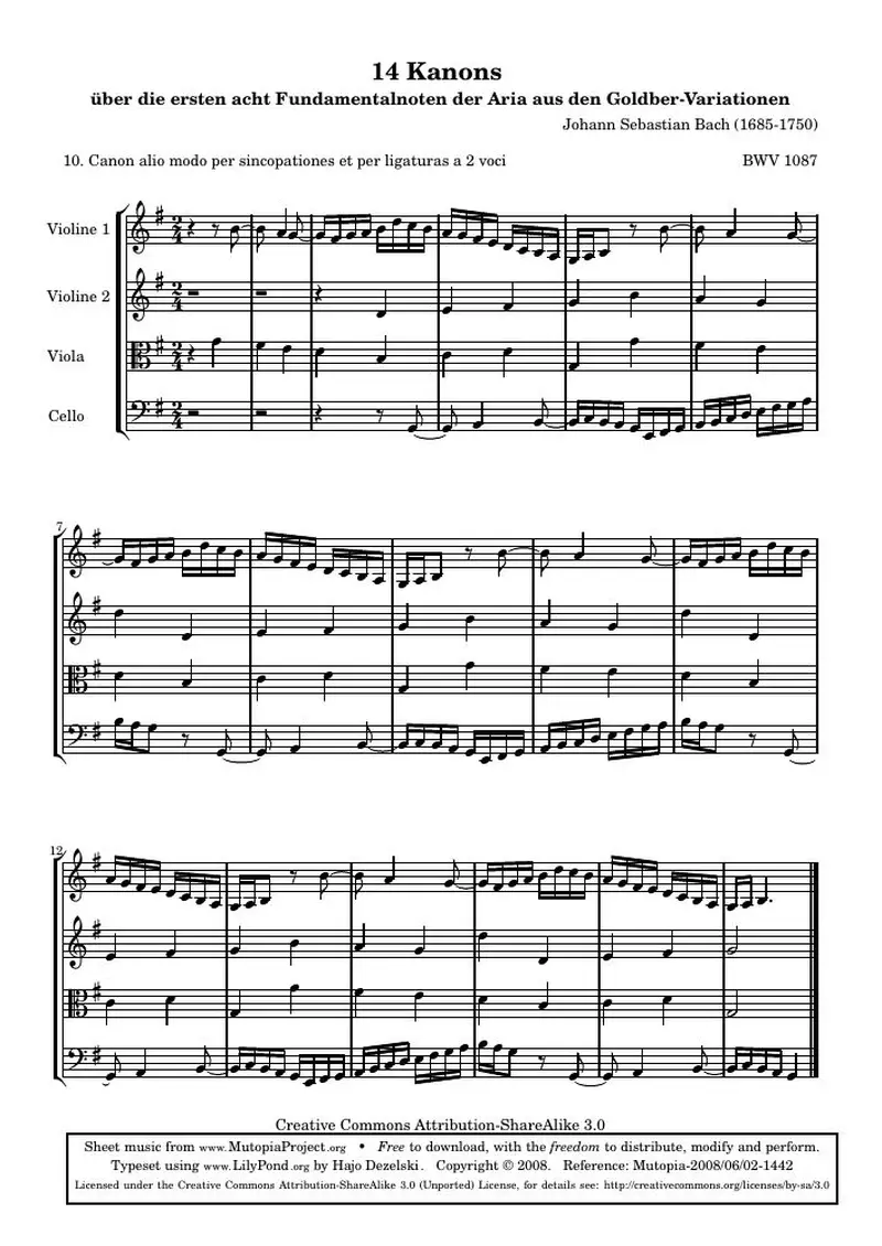 Первая страница нот «14 Канонs - 10 (BWV 1087)»