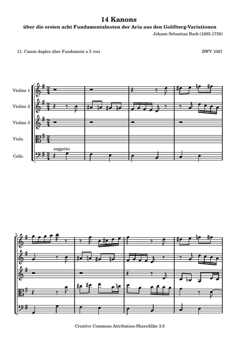Первая страница нот «14 Канонs - 11 (BWV 1087)»