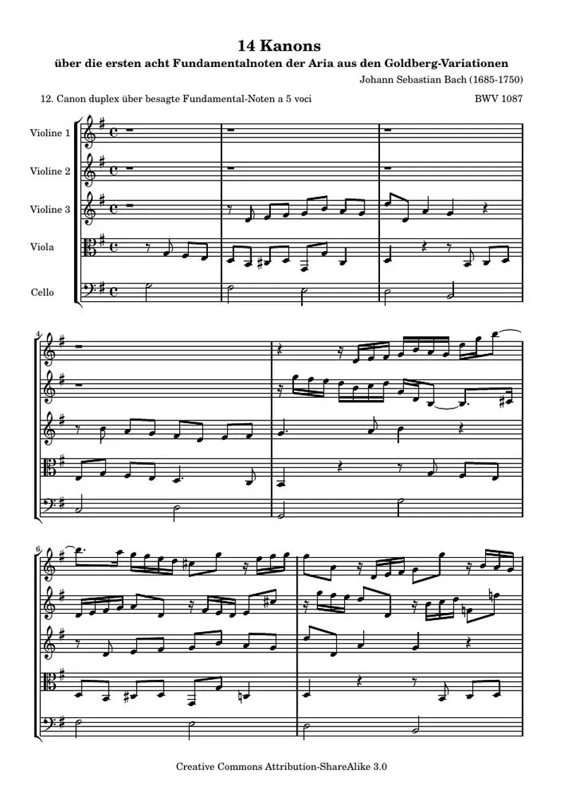 Первая страница нот «14 Канонs - 12 (BWV 1087)»