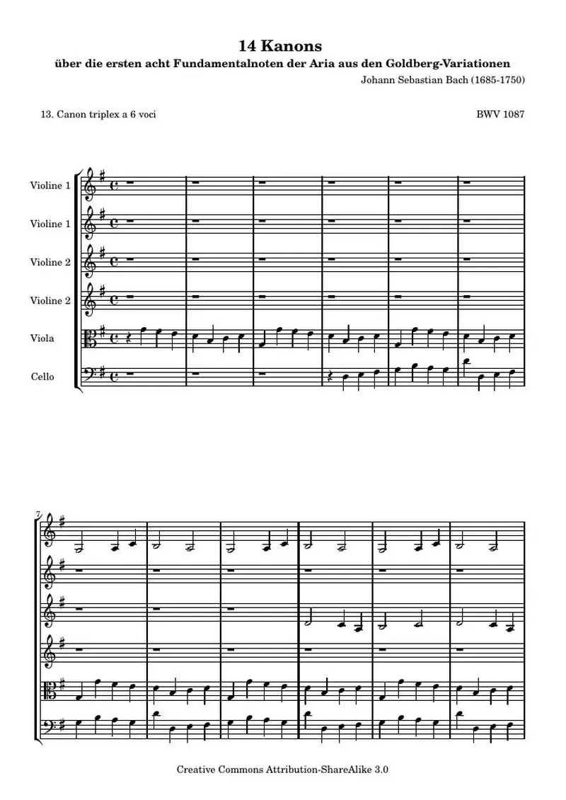 Первая страница нот «14 Канонs - 13 (BWV 1087)»