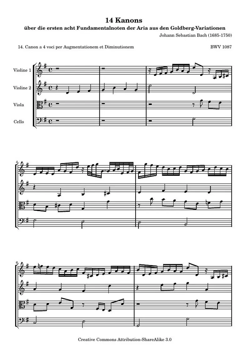 Первая страница нот «14 Канонs - 14 (BWV 1087)»