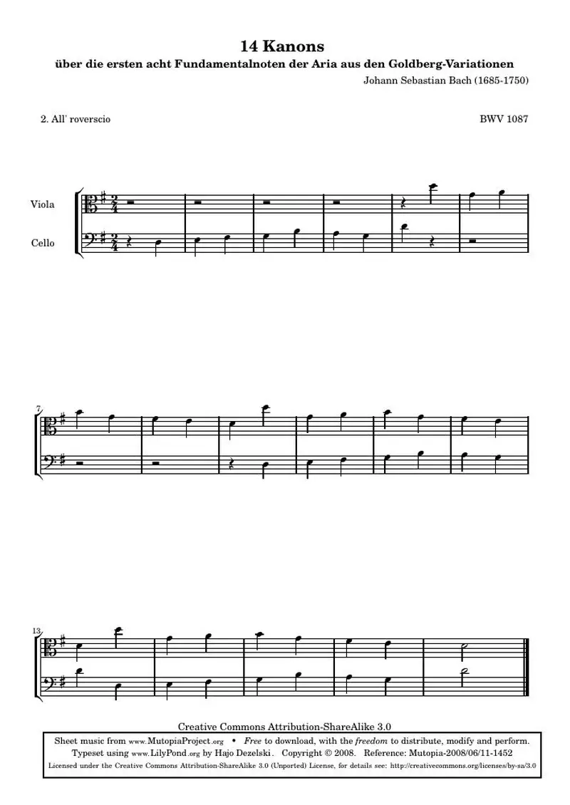Первая страница нот «14 Канонs - 2 (BWV 1087)»