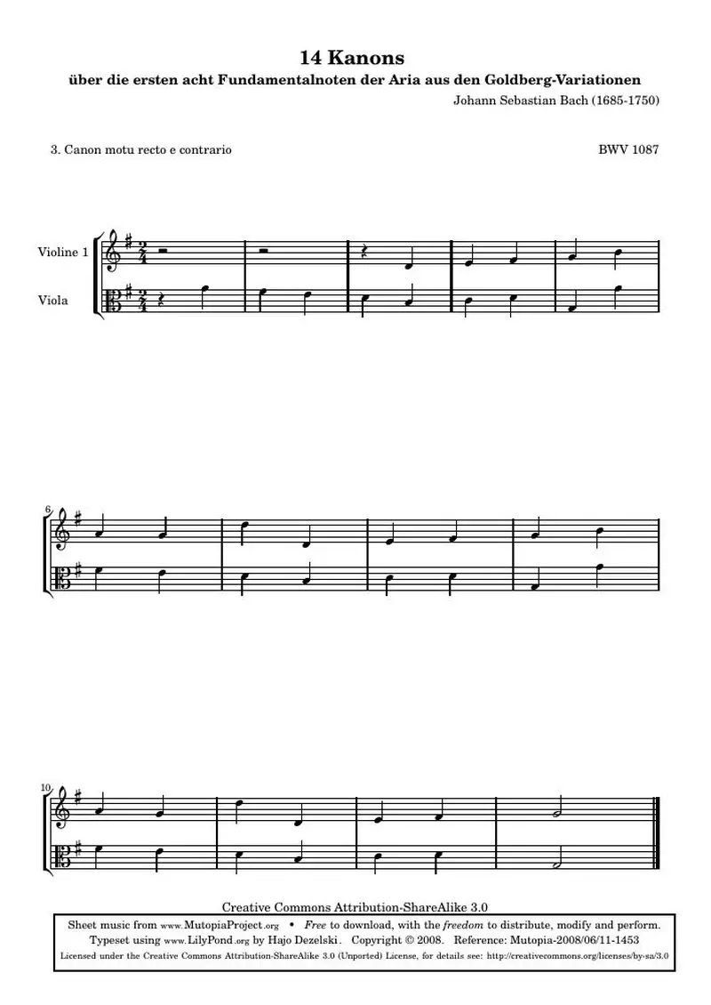 Первая страница нот «14 Канонs - 3 (BWV 1087)»