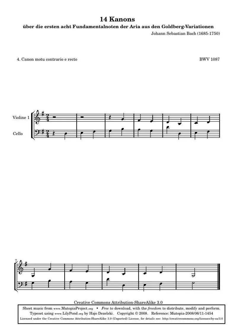 Первая страница нот «14 Канонs - 4 (BWV 1087)»