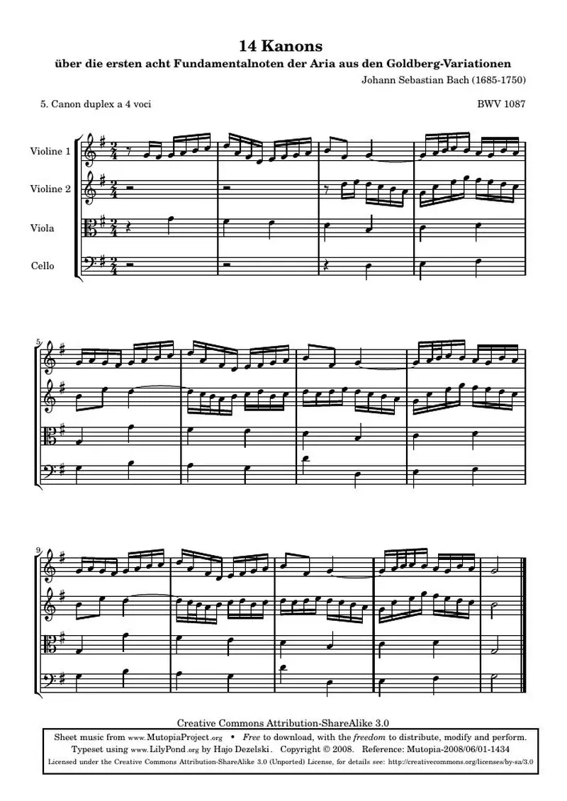 Первая страница нот «14 Канонs - 5 (BWV 1087)»
