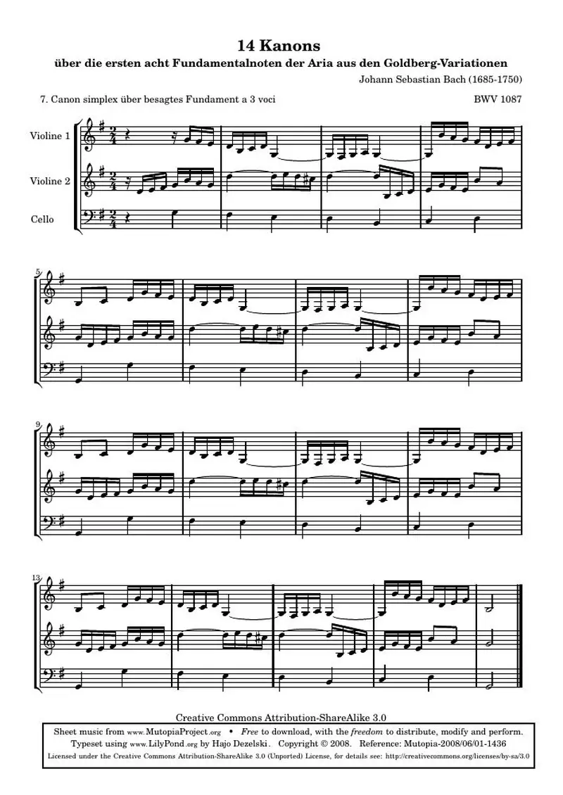 Первая страница нот «14 Канонs - 7 (BWV 1087)»