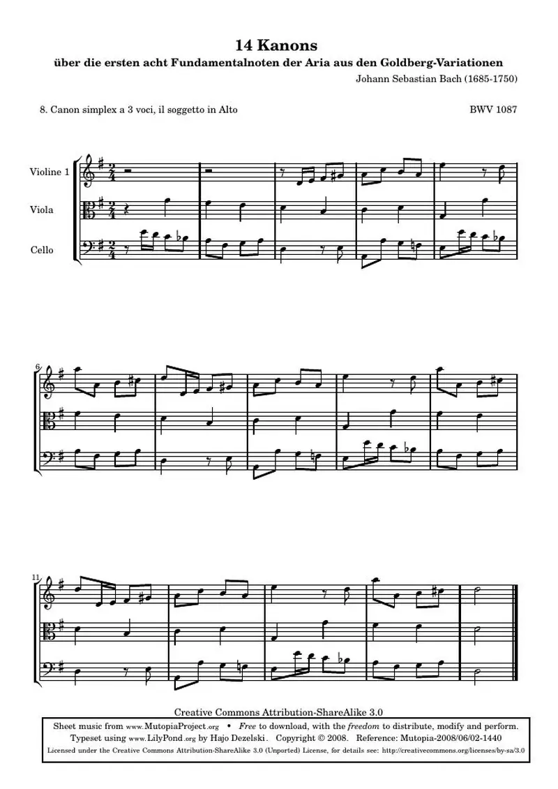 Первая страница нот «14 Канонs - 8 (BWV 1087)»