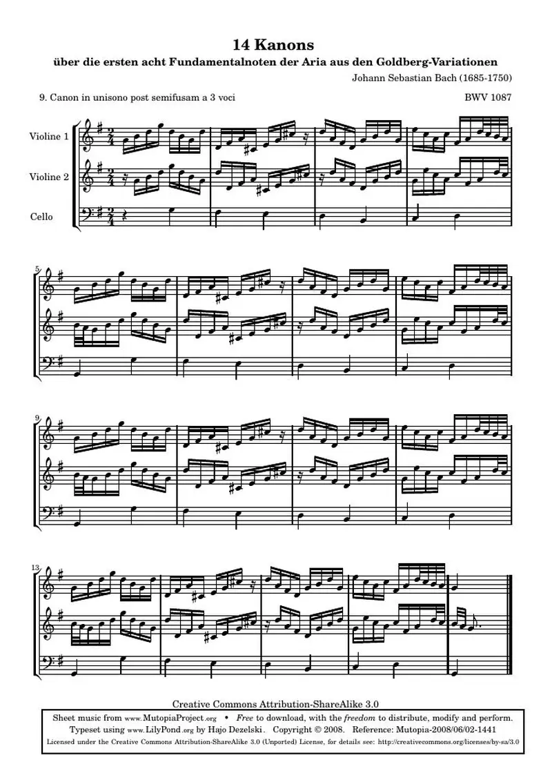 Первая страница нот «14 Канонs - 9 (BWV 1087)»