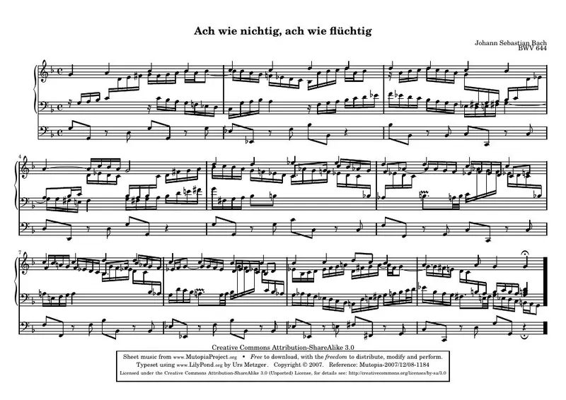 Первая страница нот «Ach wie nichtig, ach wie flüchtig»