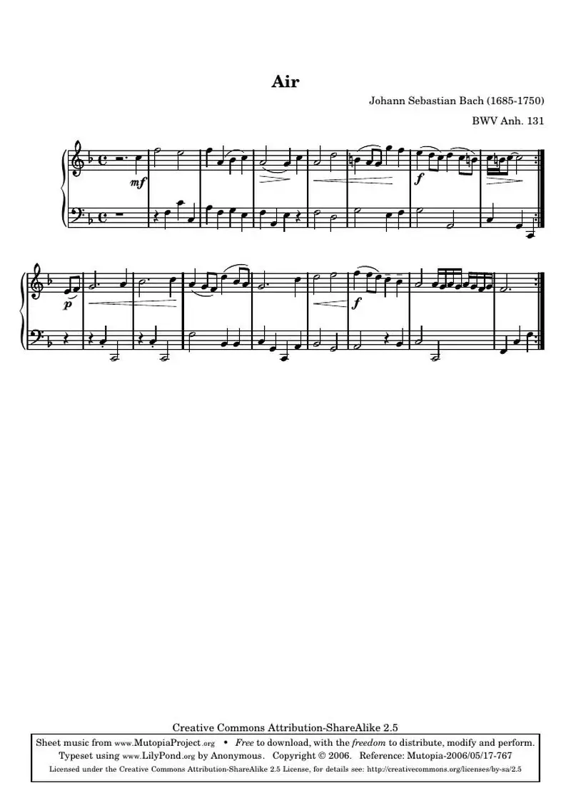 Первая страница нот «Air (BWV Anh. 131)»