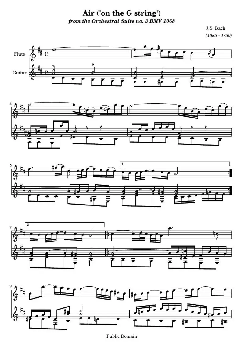 Первая страница нот «Air ('on the G string') (BWV 1068)»