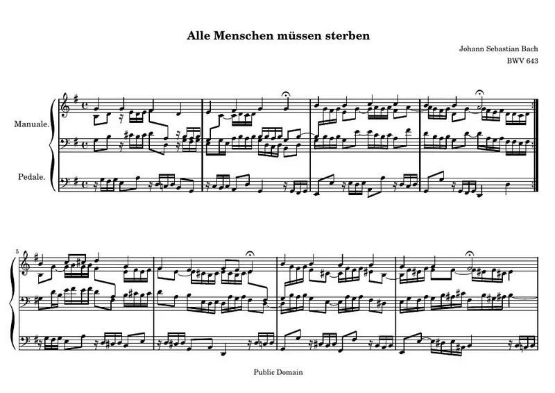 Первая страница нот «Alle Menschen müssen sterben»