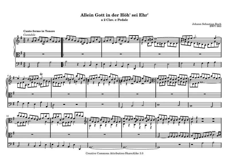 Первая страница нот «Allein Gott der Höh' sei Ehr'»