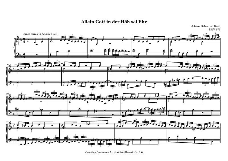 Первая страница нот «Allein Gott der Höh sei Ehr»