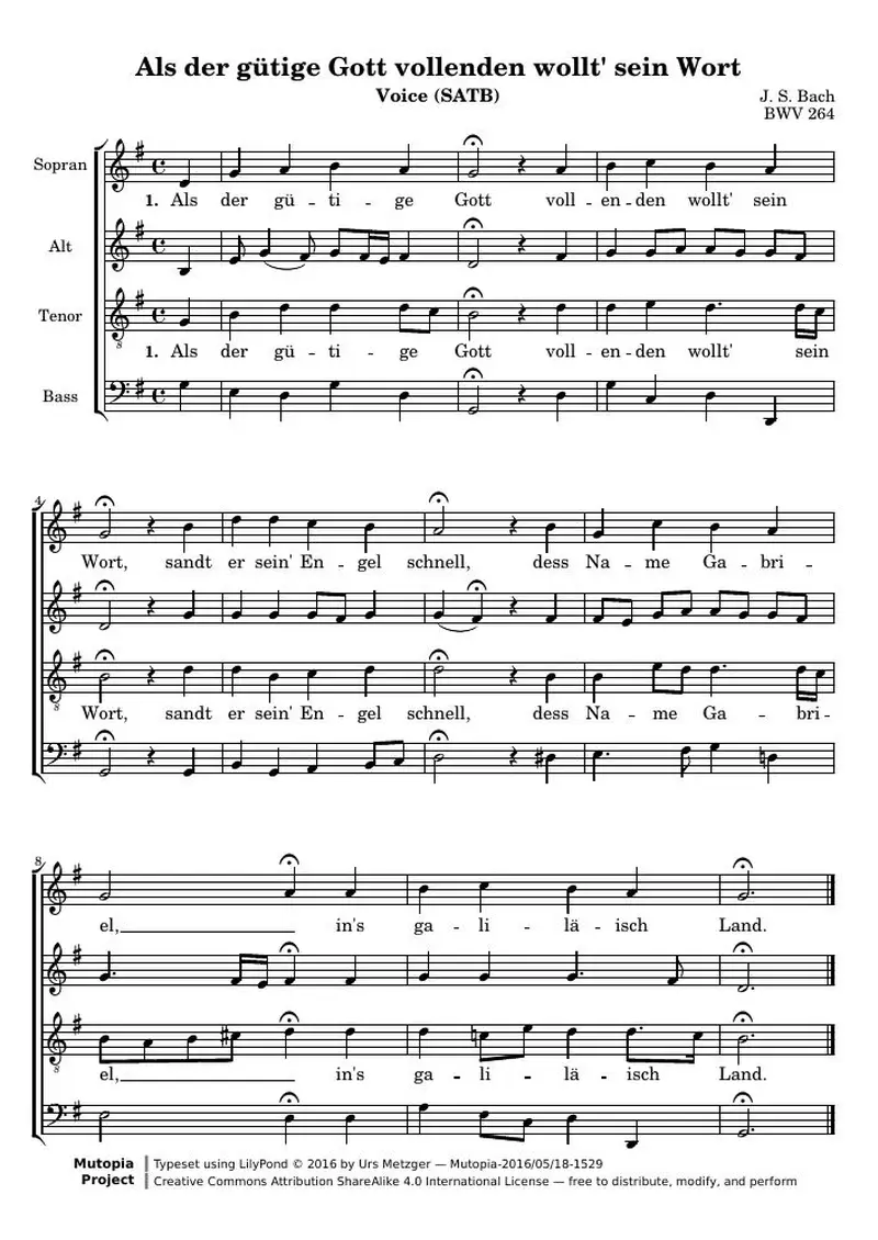 Первая страница нот «Als der gütige Gott vollenden wollt' sein Wort»