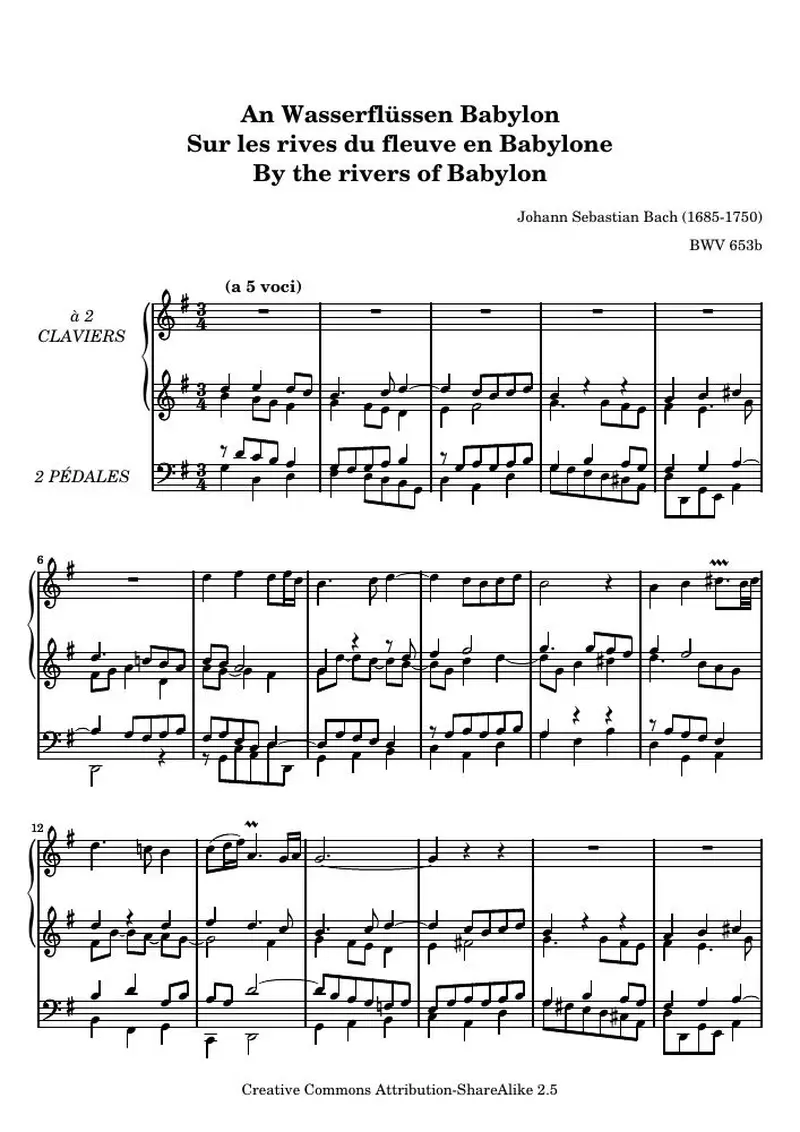 Первая страница нот «An Wasserflüssen Babylon»