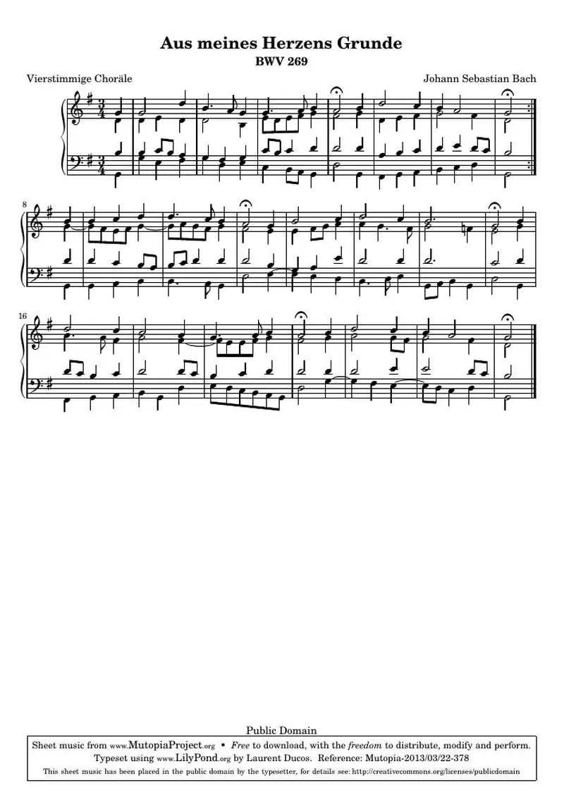 Первая страница нот «Aus meines Herzens Grunde (Chorale 1)»