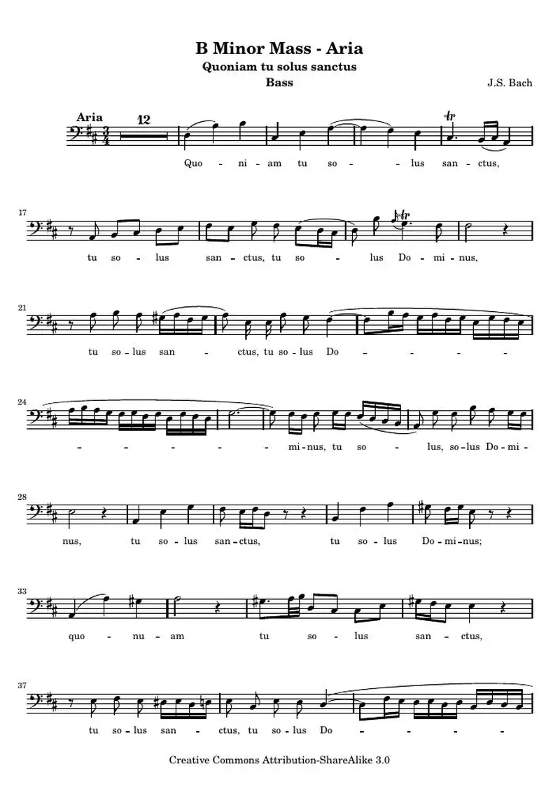 Первая страница нот «B минор Mass - Aria (BWV 232) — bass»