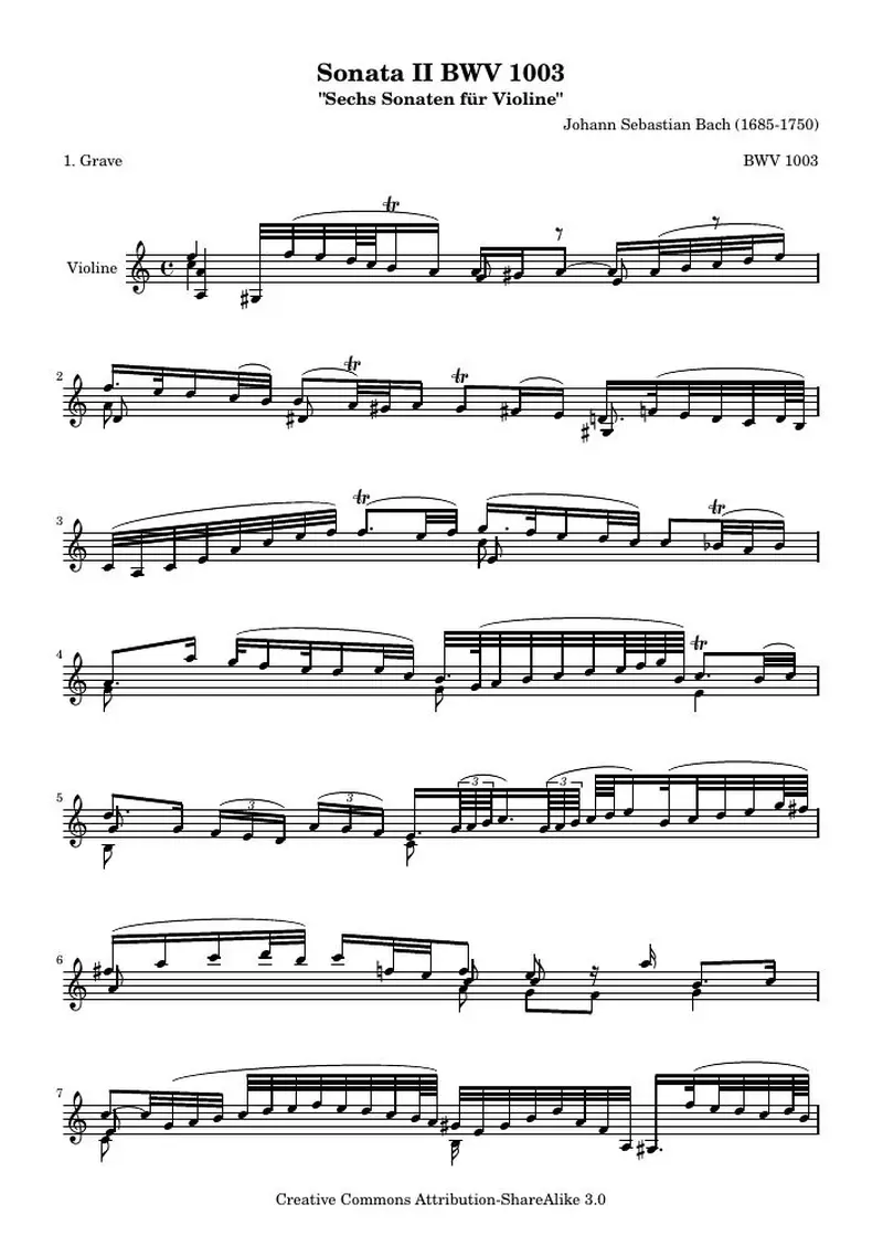 Первая страница нот «BWV 1003 Grave (BWV 1003)»