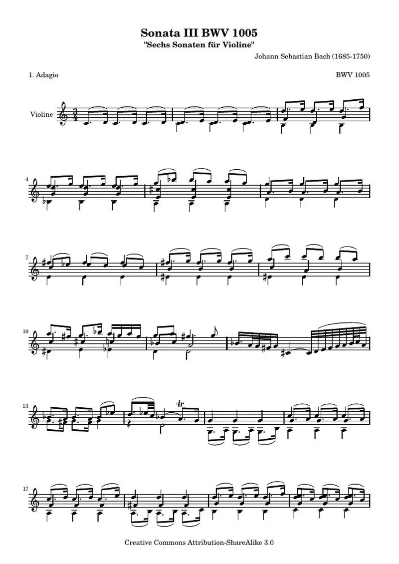 Первая страница нот «BWV 1005 Adagio (BWV 1005)»