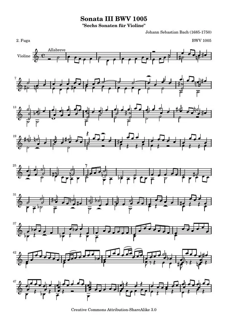 Первая страница нот «BWV 1005 (BWV 1005)»
