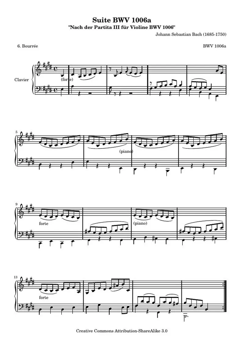 Первая страница нот «BWV 1006a - Бурре (BWV 1006a)»