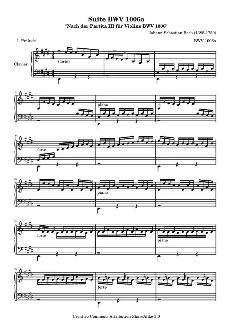 Первая страница нот «BWV 1006a - Прелюдия (BWV 1006a)»