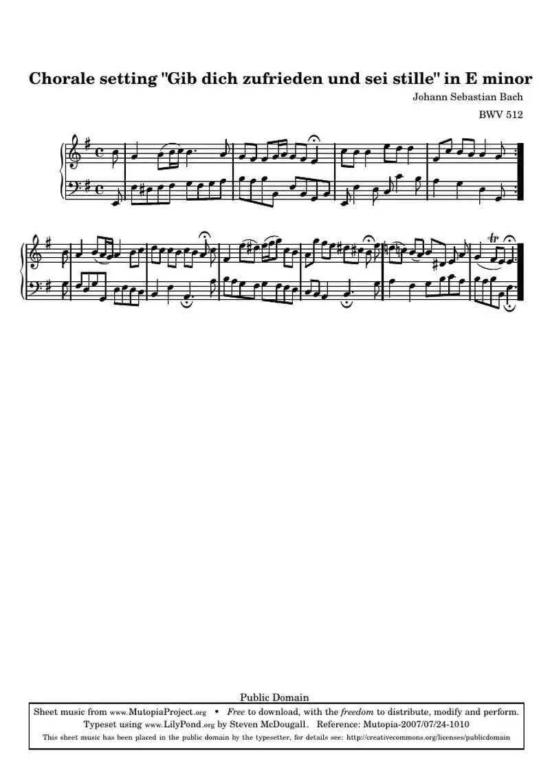 Первая страница нот «Chorale setting "Gib dich zufrieden und sei stille" E минор»