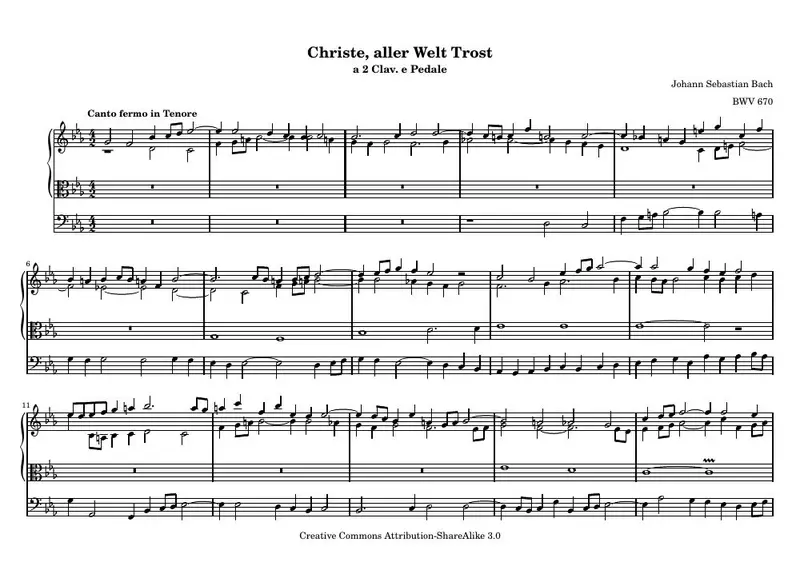 Первая страница нот «Christe, aller Welt Trost»
